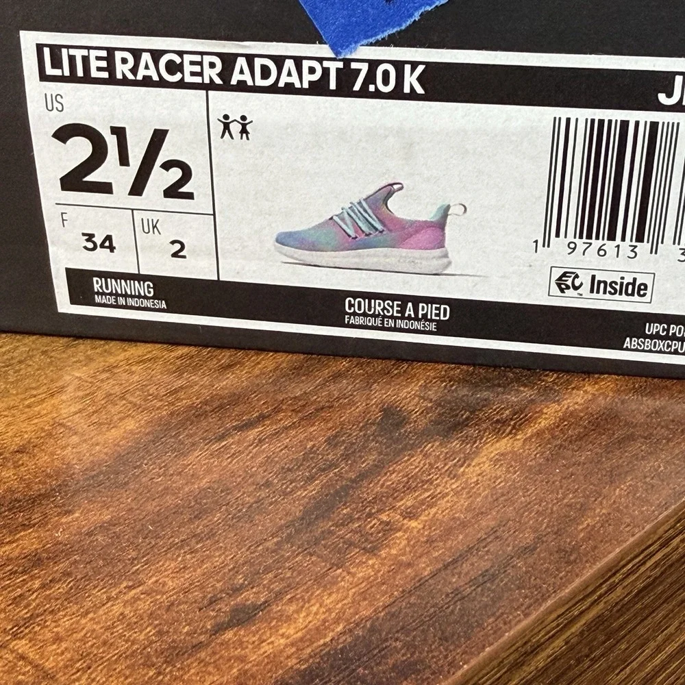 Adidas Lite Racer Adapt 7.0 Big Girl's Size 2.5 Youth Athletic Slip On Shoes New
